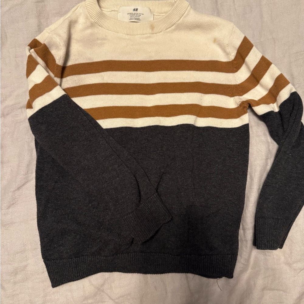 H&M Men's Crewneck Sweater - Cream, Brown, and Gray